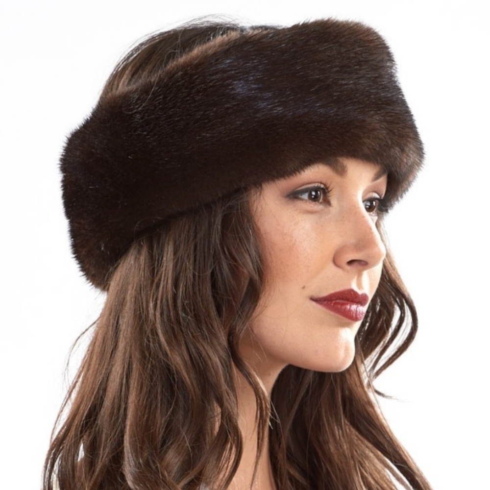 Real Mahogany Brown Mink Fur Headband